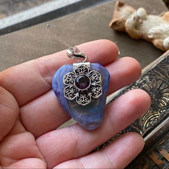 Solar Quartz, Amethyst sterling pendant - Picture 7 of 7